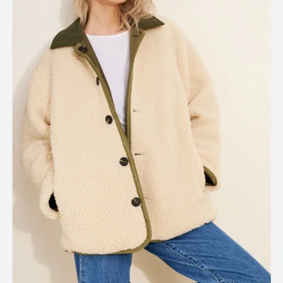 Free people Arnelle Teddy Reversible Olive Green Quilted Jacket size M NWOT